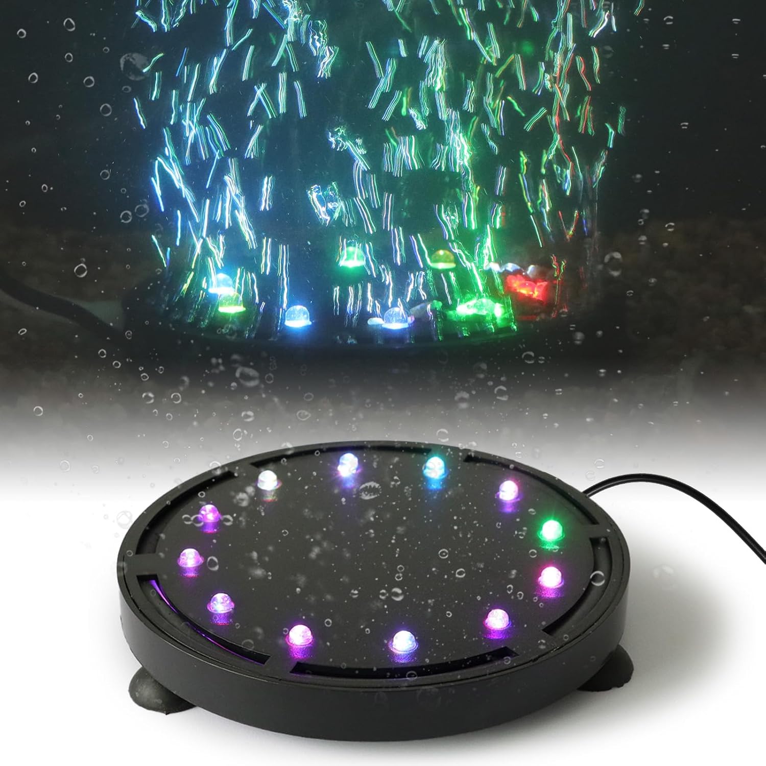 Air Stone Diffuser - 水槽用バブルライト 9/12 LED、水中エアストーンランプ 酸素ディフューザー、カラフルな水中装飾